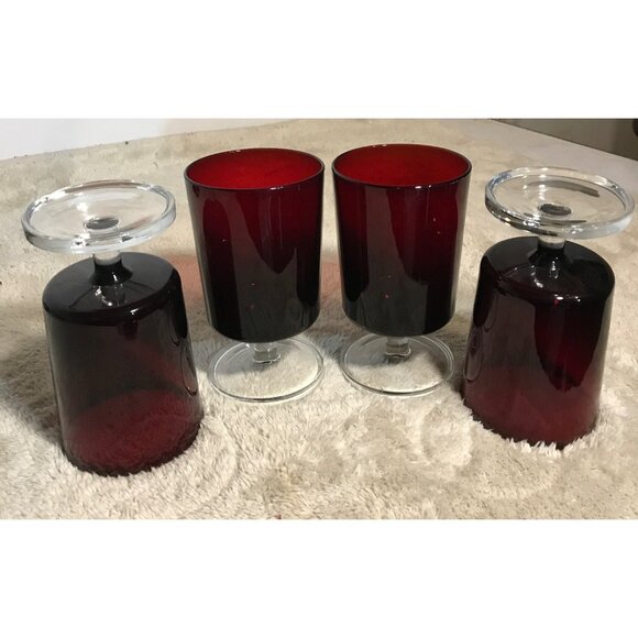 Vtg LUMINARC Ruby Red 5.25" Stemware Wine Glasses Set of 4 France - Picture 4 of 9